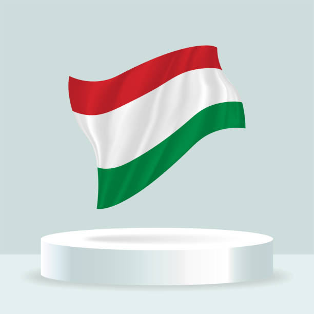 ilustraciones, imágenes clip art, dibujos animados e iconos de stock de bandera de hungría. representación 3d de la bandera que se muestra en el stand. - hungary hungarian culture hungarian flag flag