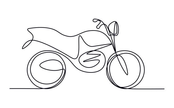 単一の連続ラインのオートバイ。一線一線で描かれたレトロな輸送。バイクの概要。オートバイのシルエットミニマルなイラスト。 - motorcycle biker riding motorcycle racing点のイラスト素材／クリップアート素材／マンガ素材／アイコン素材
