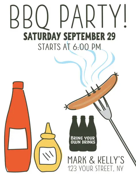Vector illustration of Sketchy Hand Drawn Barbecue Invitation Template