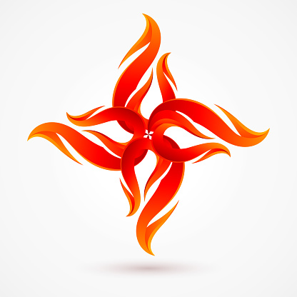 Abstract Fire Ornament in the Form of Flower or Fire Languages in Shades of Red and Orange. Isolated Clipart Element on White