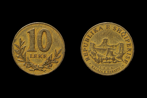 Albanian lek coin obverse and reverse. Money of Albania