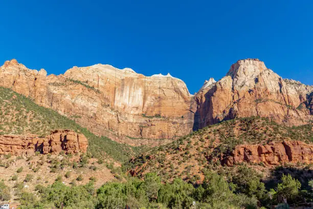 scenic mountains at Zion national Park seen from valleyscenic mountain landscape in the zion national park, Utah, USA