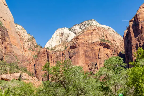 scenic mountains at Zion national Park seen from valley temple of Sinawaya, Utah, USA