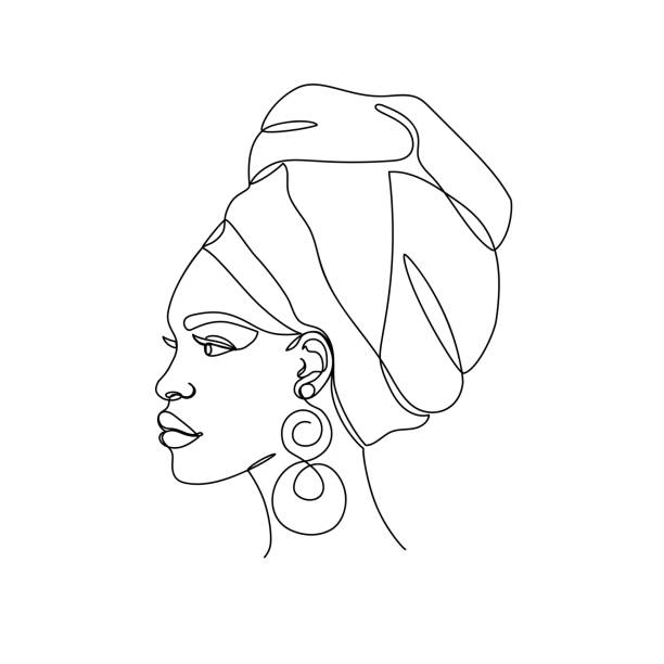 illustrations, cliparts, dessins animés et icônes de visage d’une femme afro-américaine. - black line