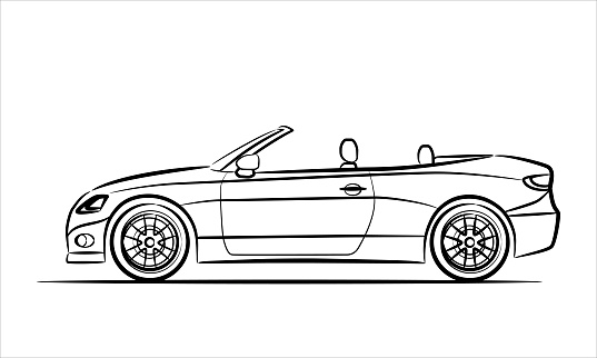 Modern sport car cabriolet, abstract silhouette on white background. Hand drawn modern super car silhouette. Vehicle icons view from side.