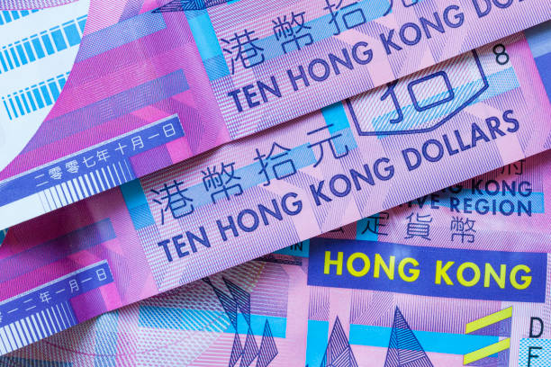 fragmento de 10 dez dólares de hong kong nota close-up - hongkong dollar - fotografias e filmes do acervo