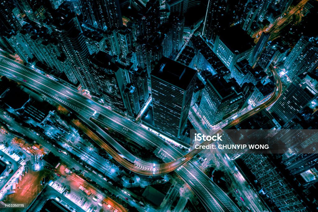 Night view of Hong Kong urban area City Stock Photo