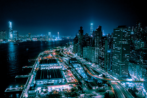 Night view of Hong Kong urban area