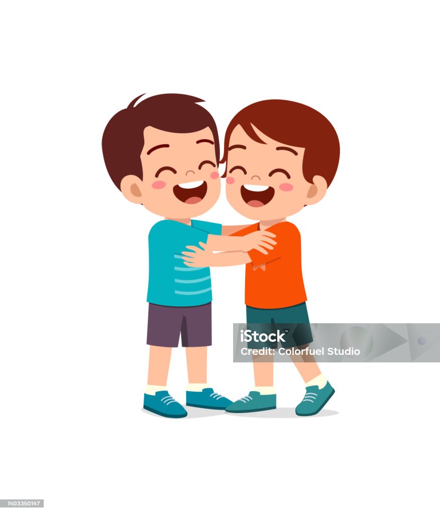 Little Kid Hug Best Friend And Feel Happy Stock Illustration ...