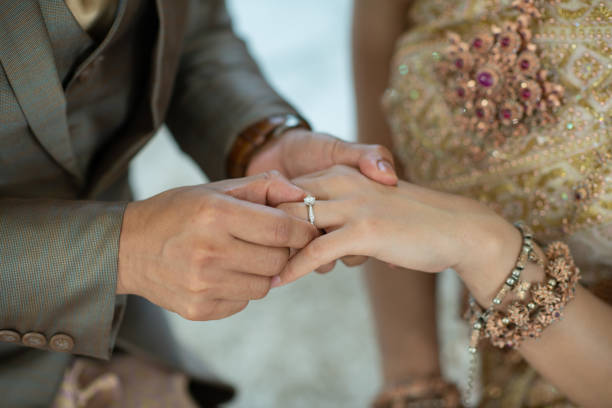 istock wear a ring, wedding ring, love couple 1403350244