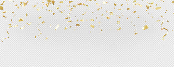 3d render of golden confetti on transparent background.