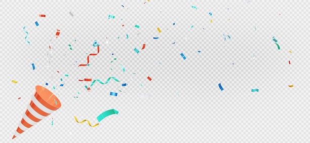 3d render of colorful confetti with poper shoot on transparent background.