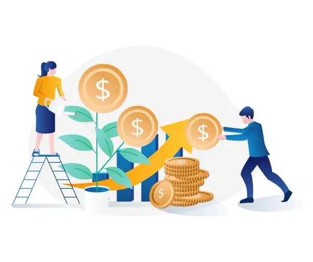 Vector illustration of A couple is watering the money plant