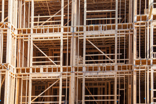 istock Construction framing in wood, buildings and houses 1403355123