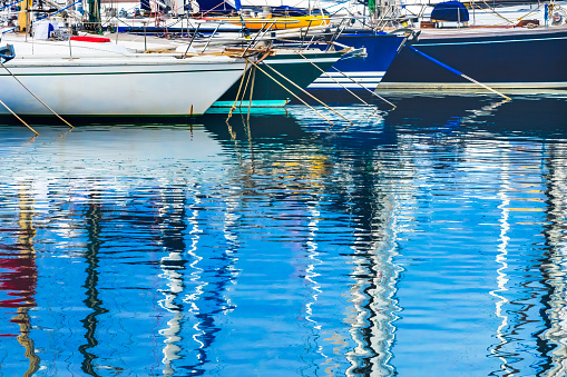 Colorful Marina Boats Yachts Waterfront Reflections Marseille France Marseille in the Cote d' Azur region is second largest city in France