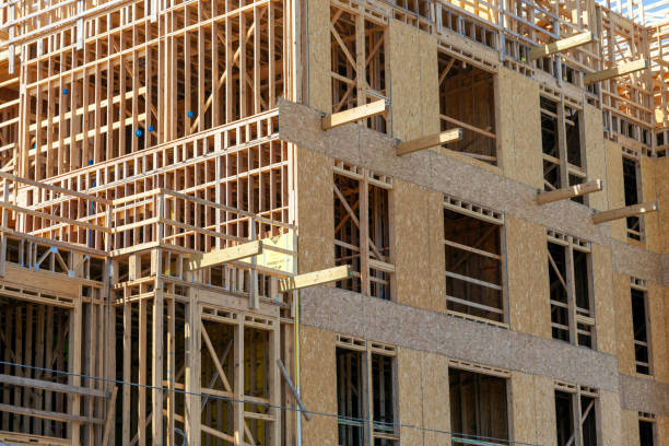 istock Construction framing in wood, buildings and houses 1403355251