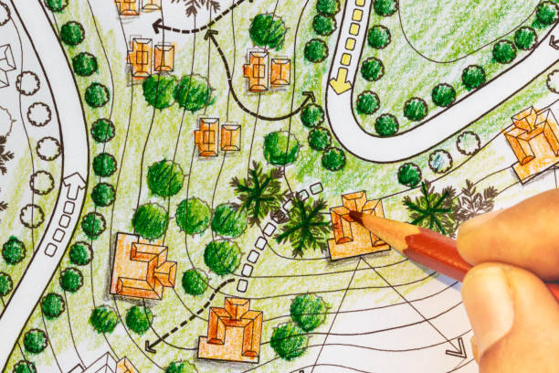 istock Landscape architect student learning a landscape design of vacation homes 1403360556