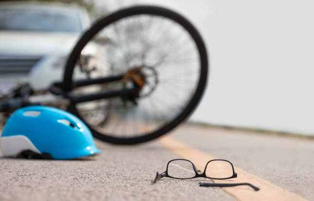 istock Accident car crash with bicycle on road 1403360608