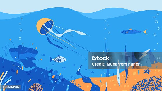 istock Vector illustration of underwater world concept background. 1403361907