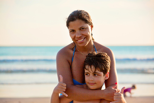 Mother and son on the beach