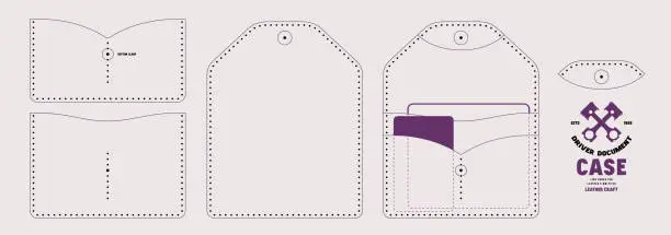 Vector illustration of Leather craft sewing pattern for driver document case