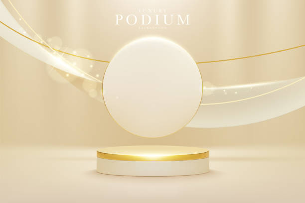 istock 3d style podium gold luxury background, vector illustration for sale or online marketing. 1403369844