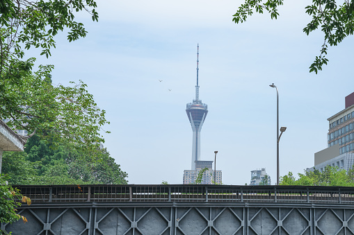 Sunny day riverside Chengdu City