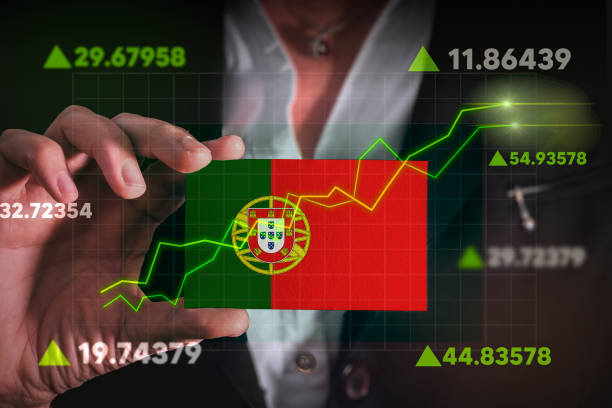 istock Graph growing up in Front Of Portugal Flag. 1403381659
