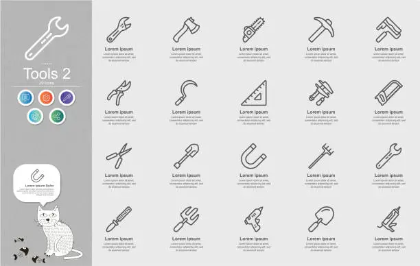 Vector illustration of Tools 2 Line Icons Content Infographic