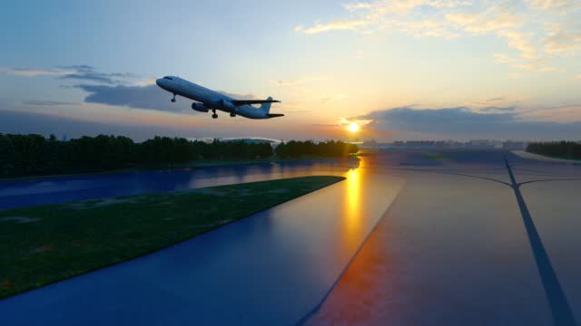 Airport runway and aircraft take-off