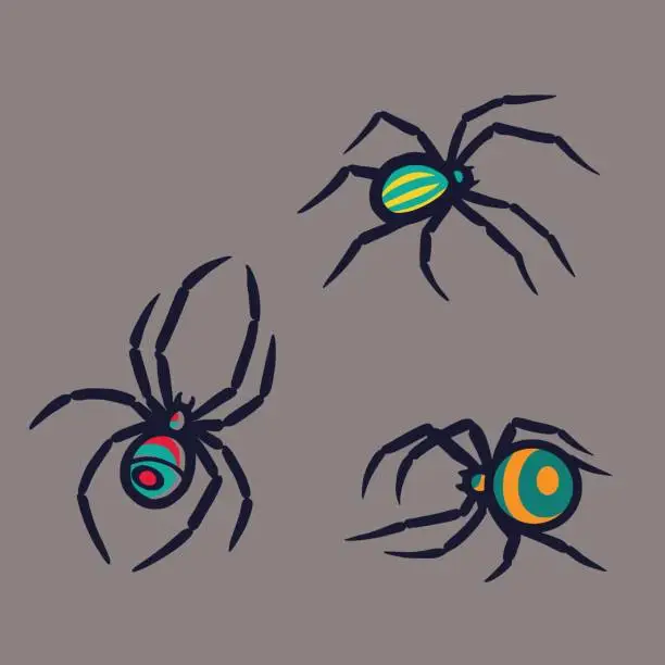 Vector illustration of Set of horrible spider for halloween holiday