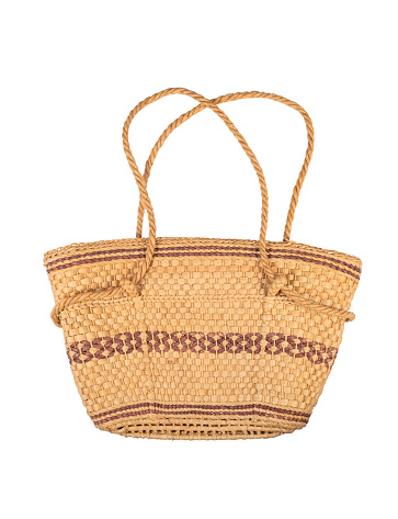 Retro Vintage Straw Bag on White Background. File with Clipping Path.