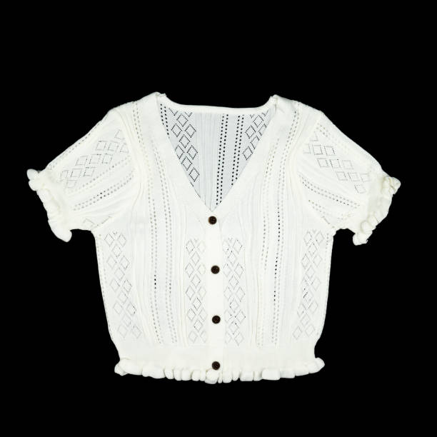 istock flat White knitwear sweater tshirt shape on black background with studio light. Clipping Paths. 1403388714