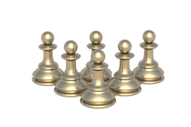 istock Many golden chess figure pawn isolated on white background. 3d render 1403390209