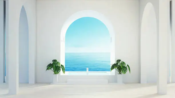 Photo of Beach sea view bathroom - Luxury and modern hotel - 3D rendering