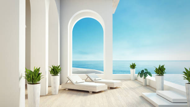 istock Beach luxury living on Sea view - 3d rendering 1403392152