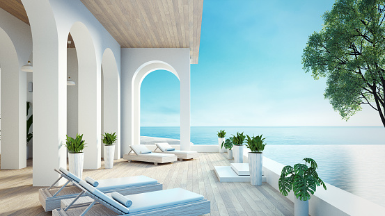 Beach luxury living on Sea view - 3d rendering