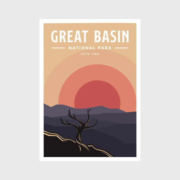 ilustraciones, imágenes clip art, dibujos animados e iconos de stock de diseño de ilustración vectorial de póster del parque nacional de la gran cuenca - bristlecone pine
