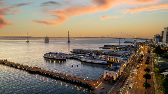 High quality stock photo looking at the Embarcadero in San Francisco. Once a busy port city, now supports tourism and is a top destination for tourism.