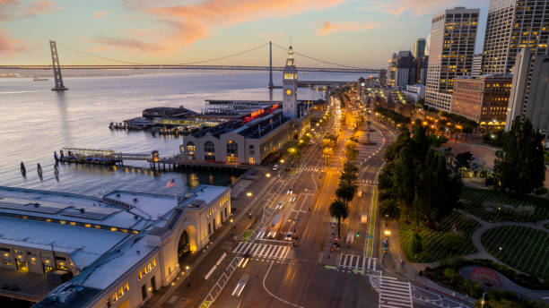 embarcadero san francisco - san francisco county embarcadero center bay bridge built structure stock-fotos und bilder