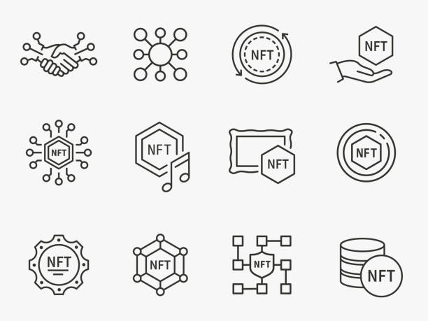 NFT icon set. Collection of crypto, currency, coin, digital and more. Vector illustration. NFT vector icon set. Collection of crypto, currency, coin, digital and more. non fungible token stock illustrations