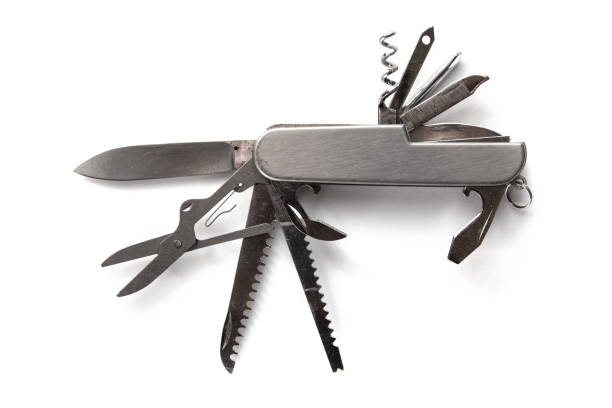 istock Metallic swiss knife isolated on white 1403396605