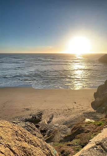 View of Pacific ocean at sunset from Ocean Beach, San Francisco, California.