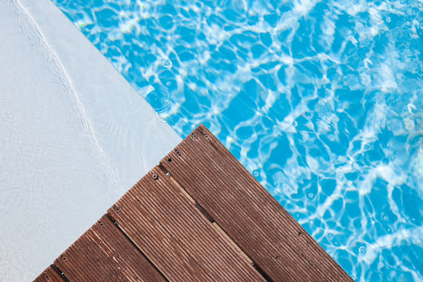istock wooden platform on swimming pool background 1403398256
