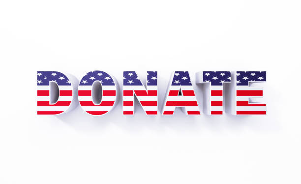istock Extruded Donate Word Textured With American Flag On White Background - 2022 USA Midterm Elections Concept 1403398848