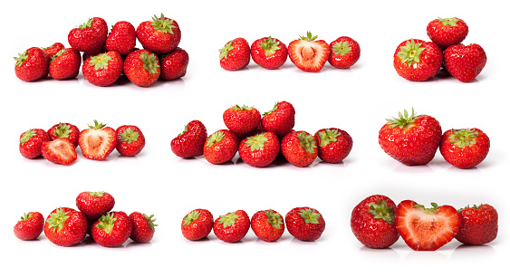 fresh organic strawberries isolated on white background