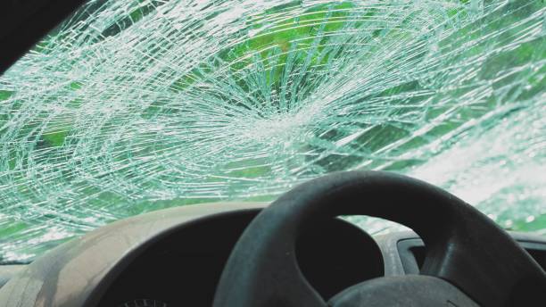 istock Car Glass Windscreen Broken and Shattered in Dangerous Accident 1403401047
