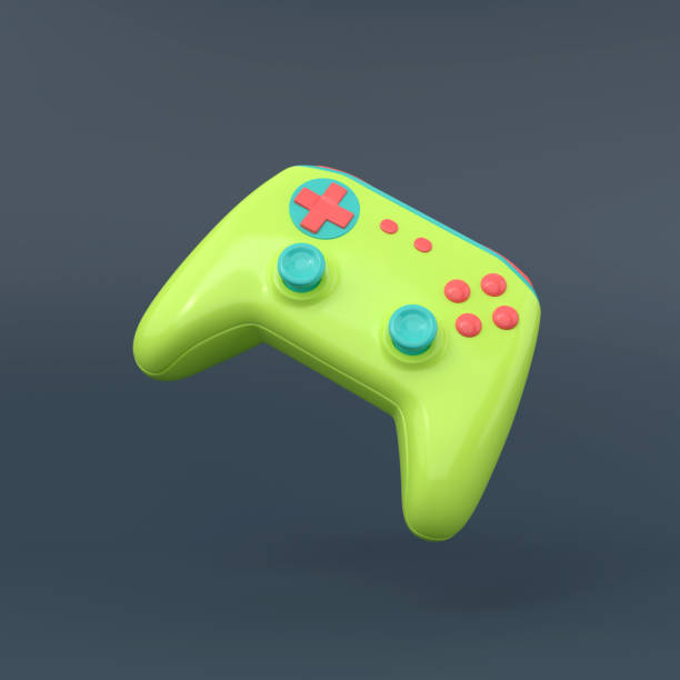 istock New colorful joystick on a dark background.3D illustration. 1403402030