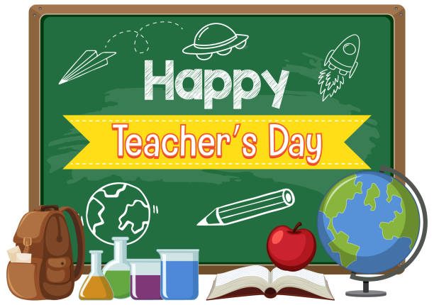 istock Happy Teacher's Day with a female teacher pointing on chalkboard 1403404360