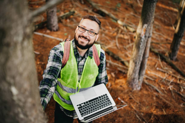 Day in the life of forest ecologist stock photo